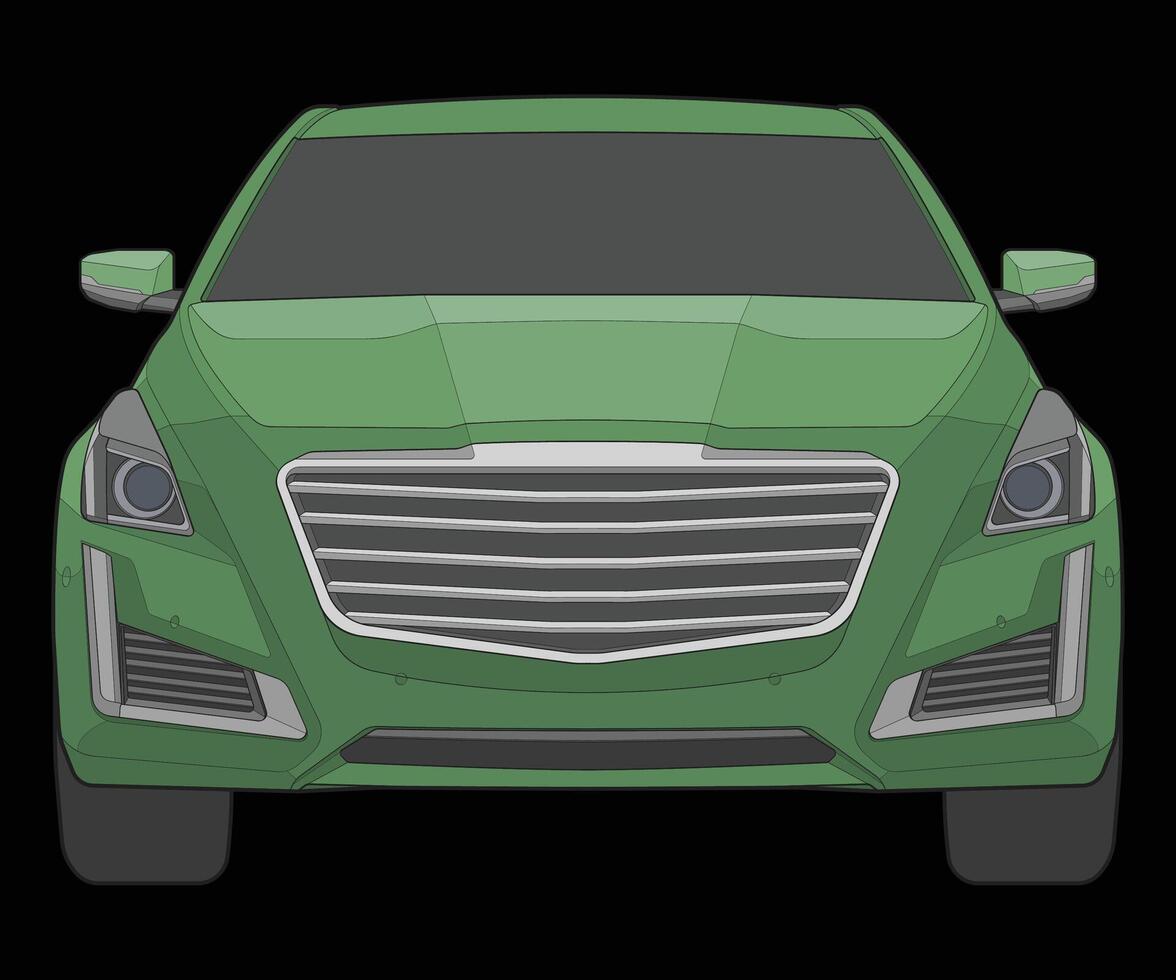 front view Vector Illustration of Isolated highlight  color car on black background, Vehicle in a Flat Cartoon Style.