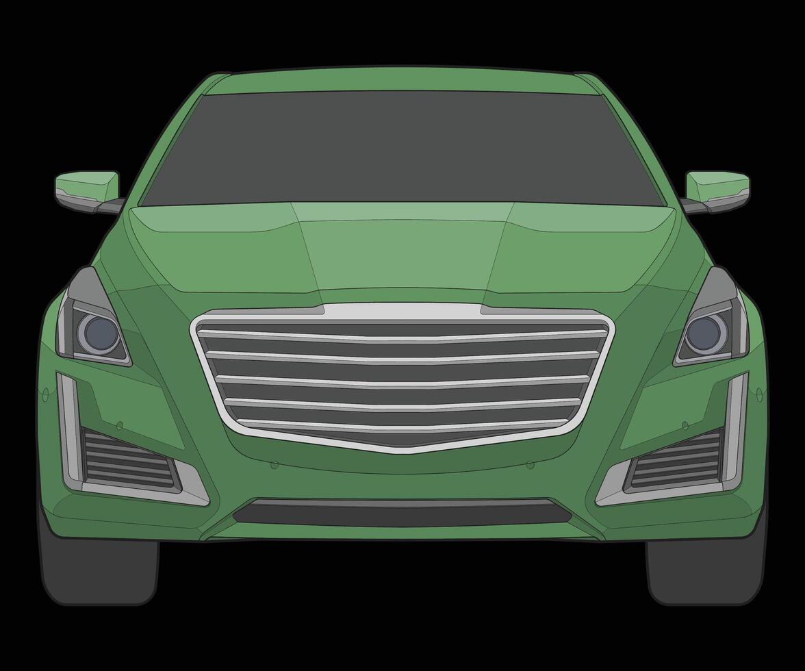 front view Vector Illustration of Isolated highlight  color car on black background, Vehicle in a Flat Cartoon Style.