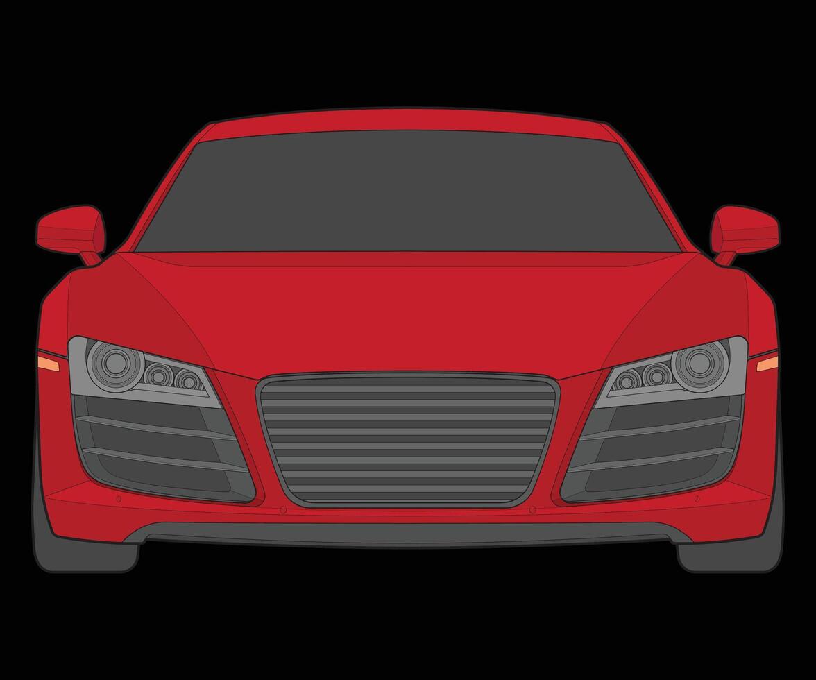 frente ver vector ilustración de aislado realce color coche en negro fondo, vehículo en un plano dibujos animados estilo.