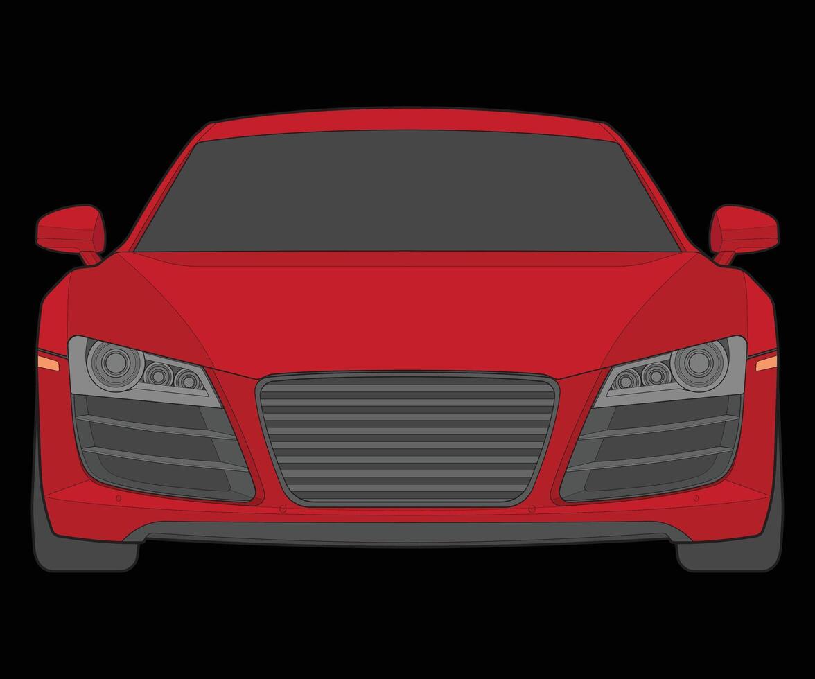 front view Vector Illustration of Isolated highlight  color car on black background, Vehicle in a Flat Cartoon Style.