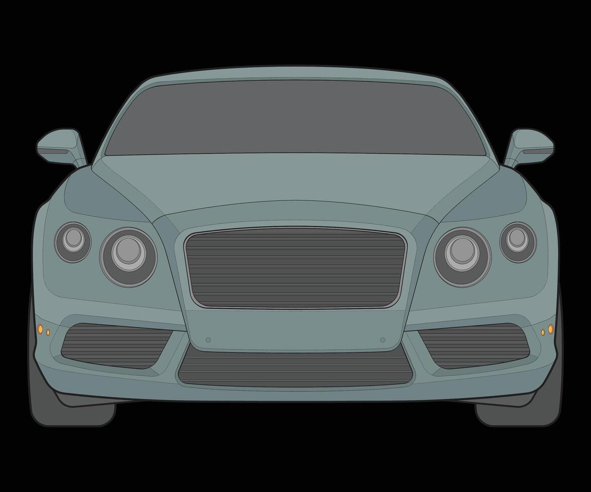 front view Vector Illustration of Isolated highlight  color car on black background, Vehicle in a Flat Cartoon Style.