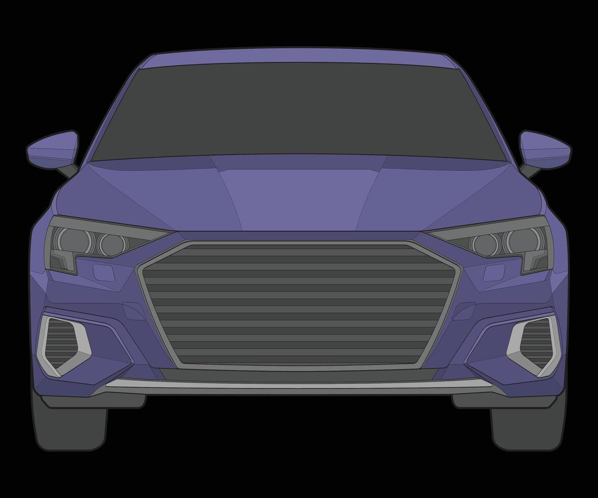 front view Vector Illustration of Isolated highlight  color car on black background, Vehicle in a Flat Cartoon Style.