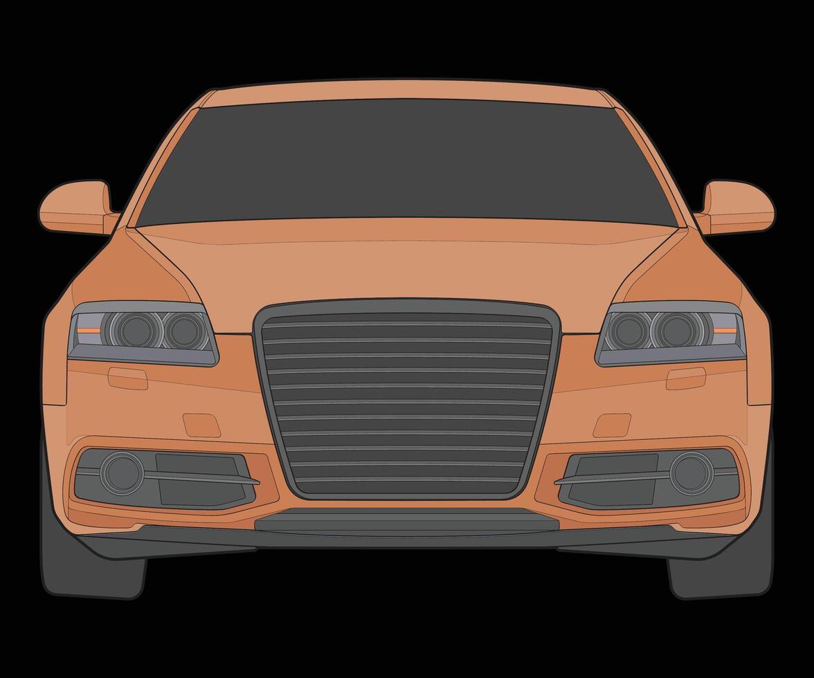 front view Vector Illustration of Isolated highlight  color car on black background, Vehicle in a Flat Cartoon Style.