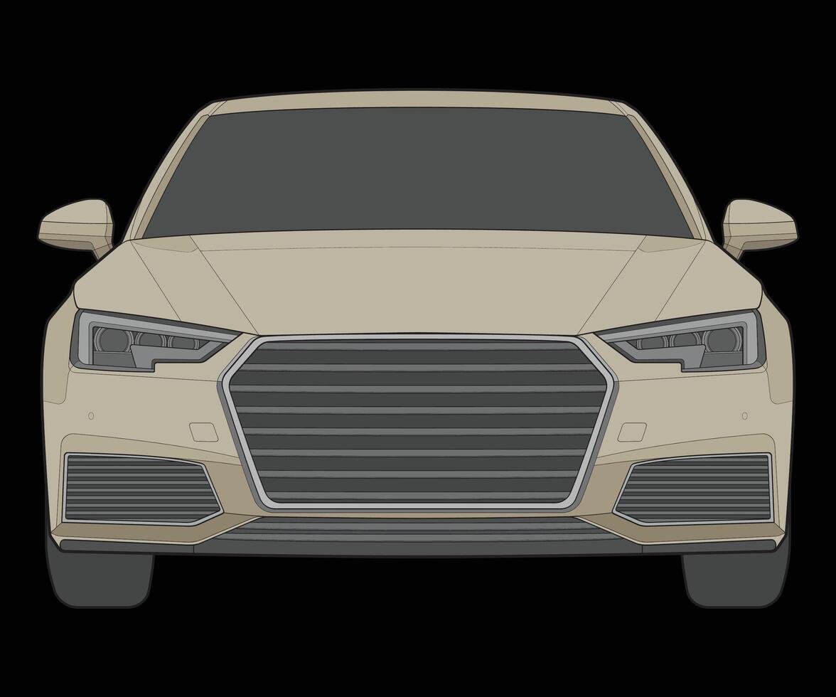 front view Vector Illustration of Isolated highlight  color car on black background, Vehicle in a Flat Cartoon Style.