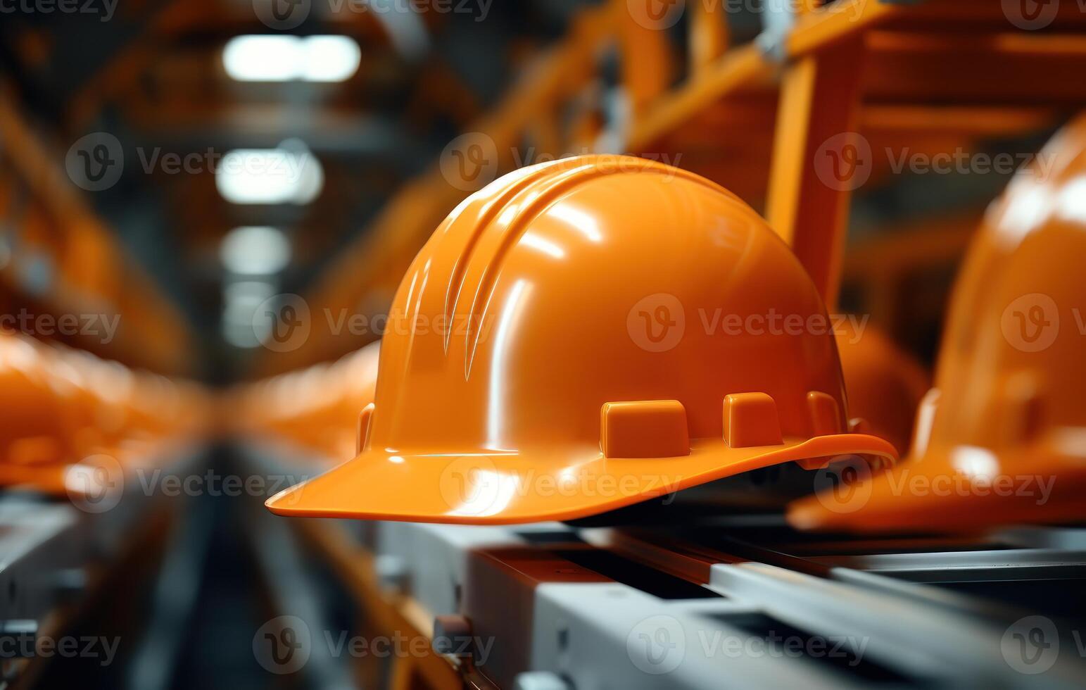 AI generated Close up shot of orange hard hat on pipe, construction and engineering image photo