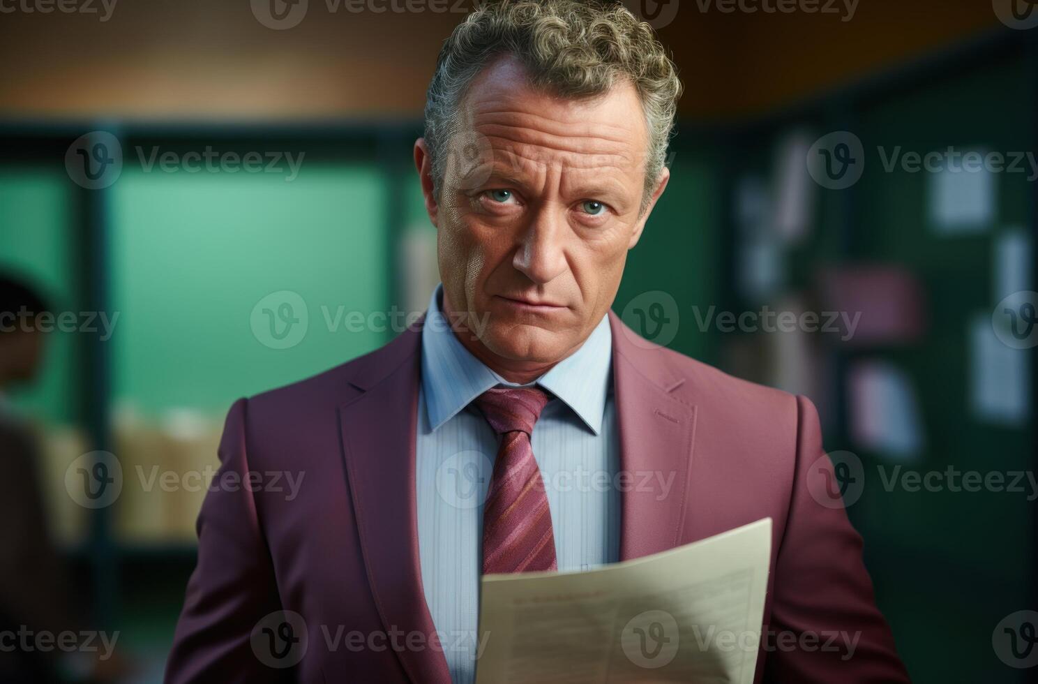 AI generated An office with a businessman holding a document, hiring image for startups photo