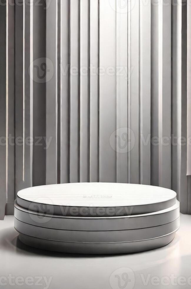 AI generated Three-dimensional color realistic product podium in rays of light on a monochrome background. Generative AI photo