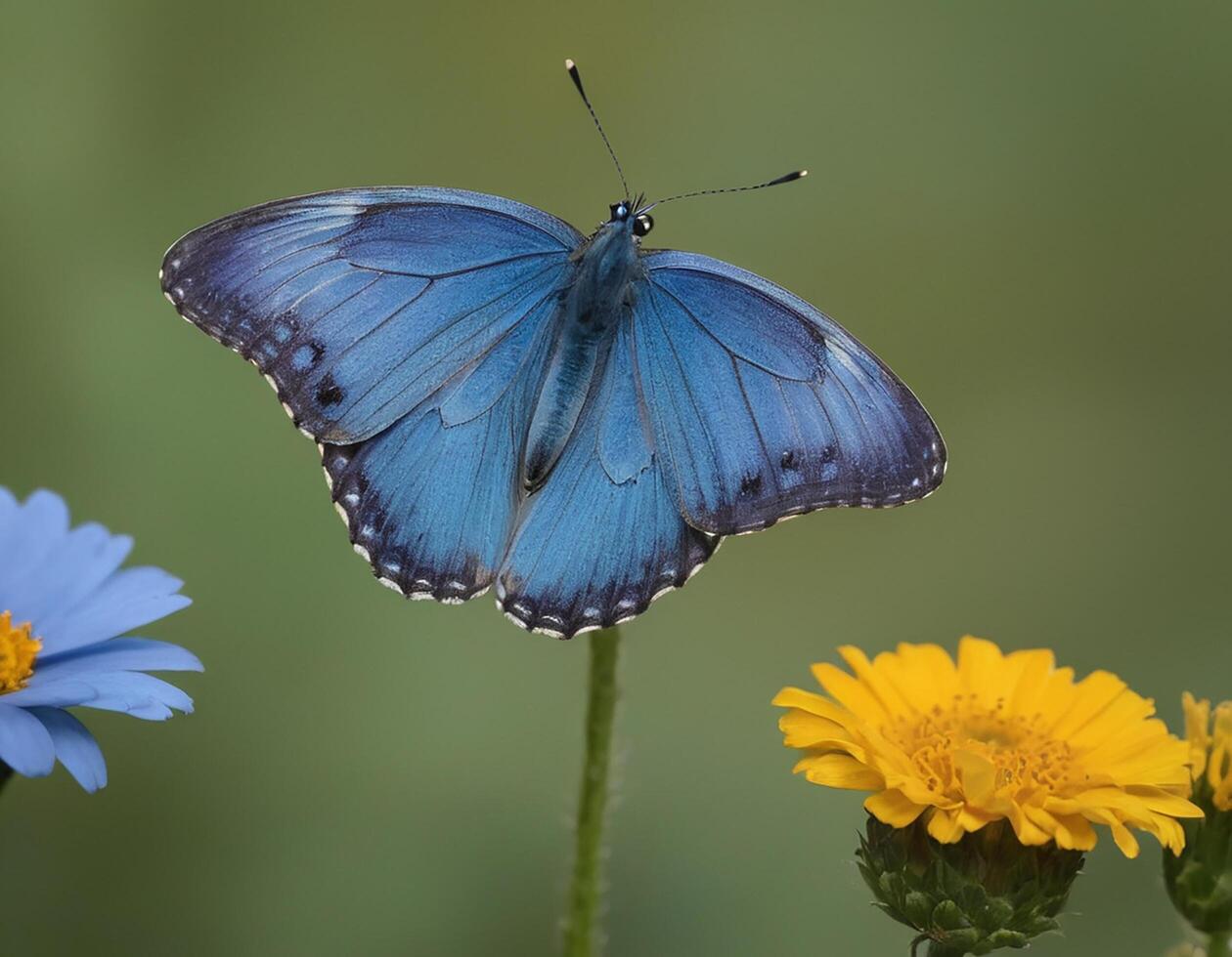 AI generated Swallowtail butterfly on flower and water. photo