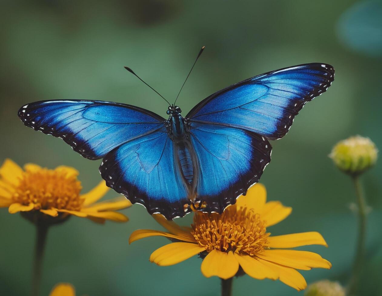 AI generated Swallowtail butterfly on flower and water. photo