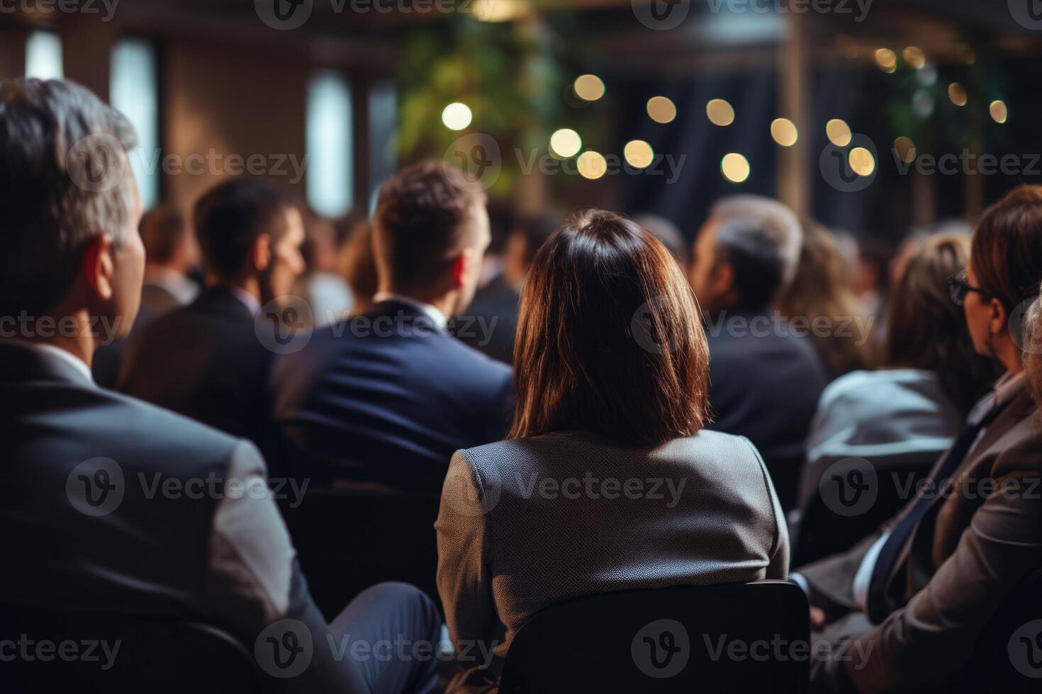 AI Generated Diverse group backs of young people sitting outdoors man woman students listening speaker watching presentation conference cinema concert. Business education learning study photo