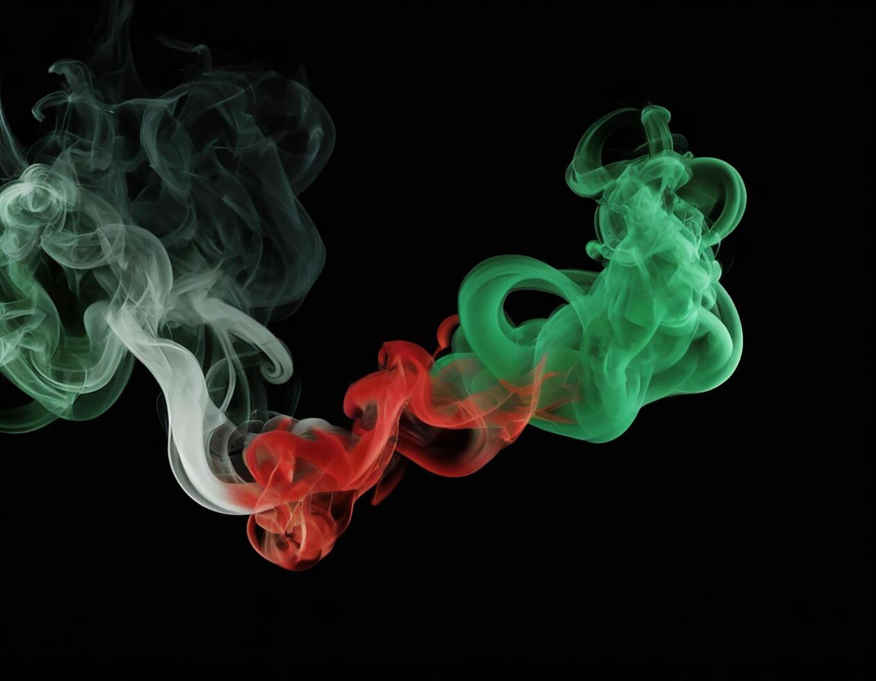 AI generated green red smoke on black background. generative ai. photo