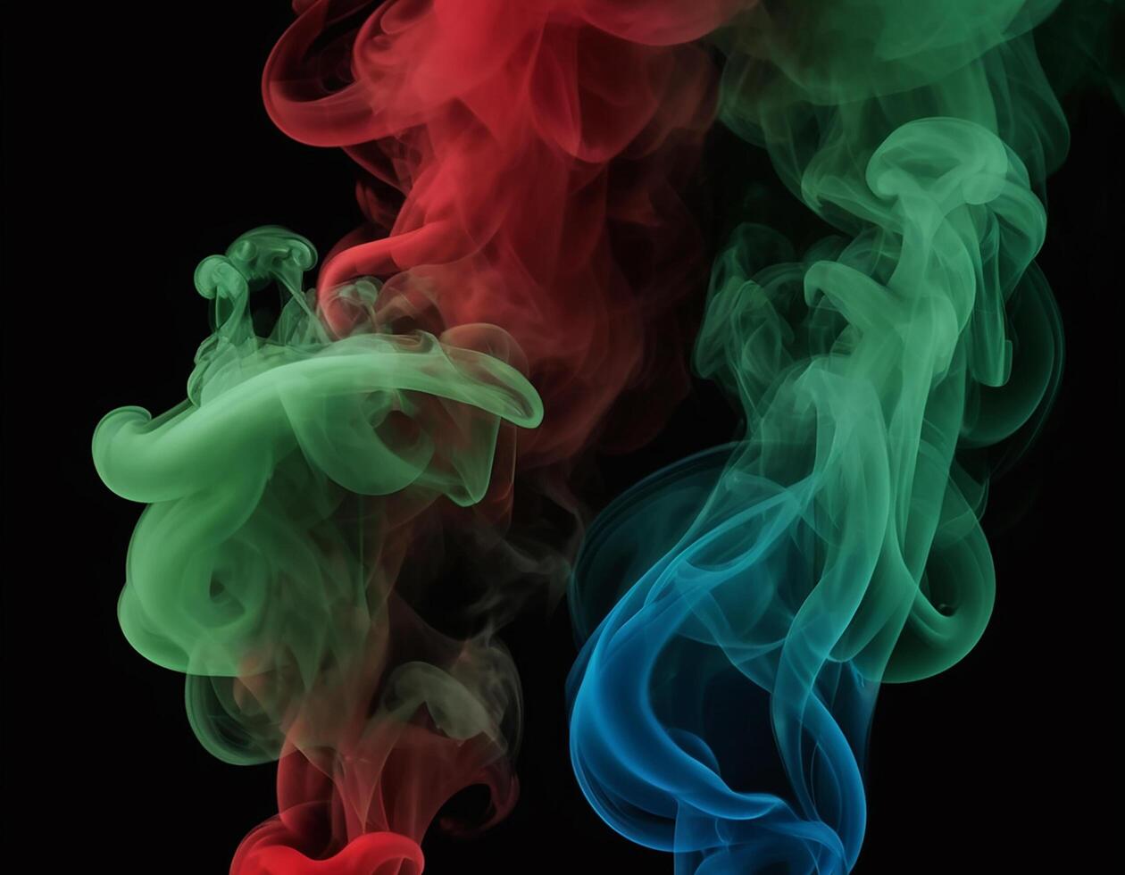 AI generated Red, green and blue smoke with black background. smoke mixing in dark room. generative ai photo