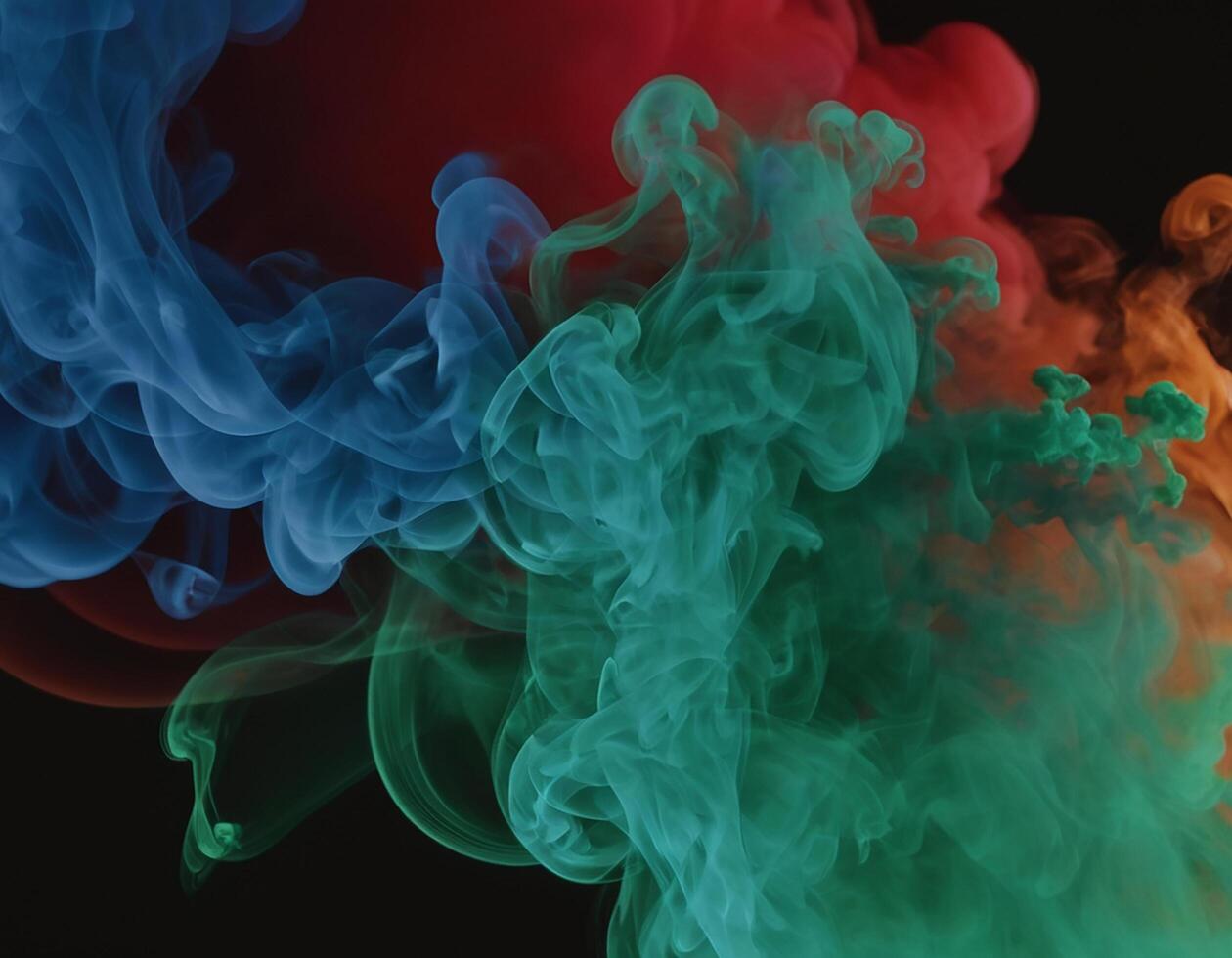 AI generated Red, green and blue smoke with black background. smoke mixing in dark room. generative ai photo