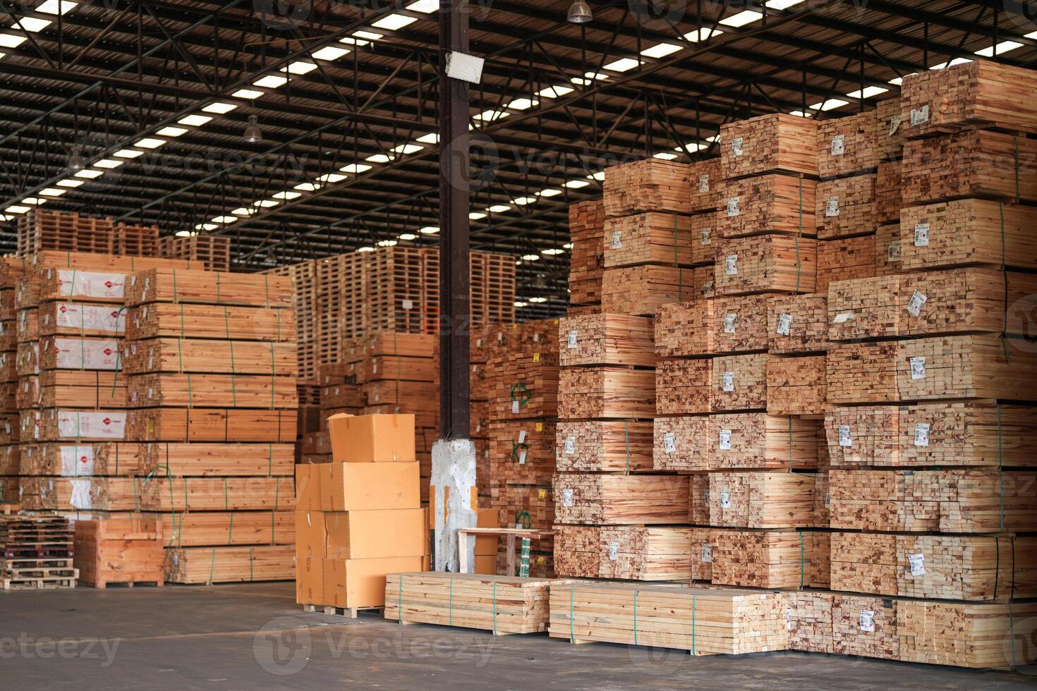 background of pattern wood section. Grid of wood squares. the raw of material timber on stack. photo