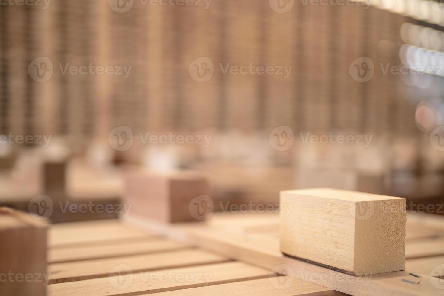 background of pattern wood section. Grid of wood squares. the raw of material timber on stack. photo