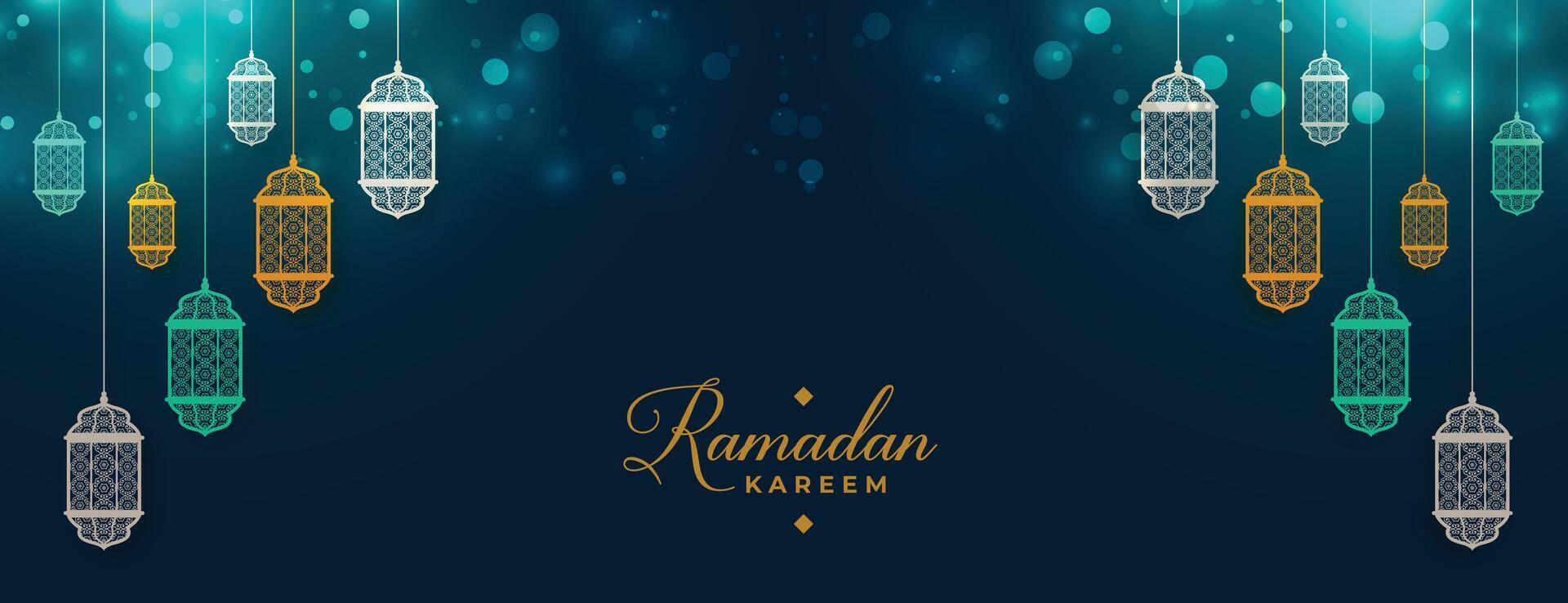 Ramadán kareem islámico lámpara decoración bandera diseño vector