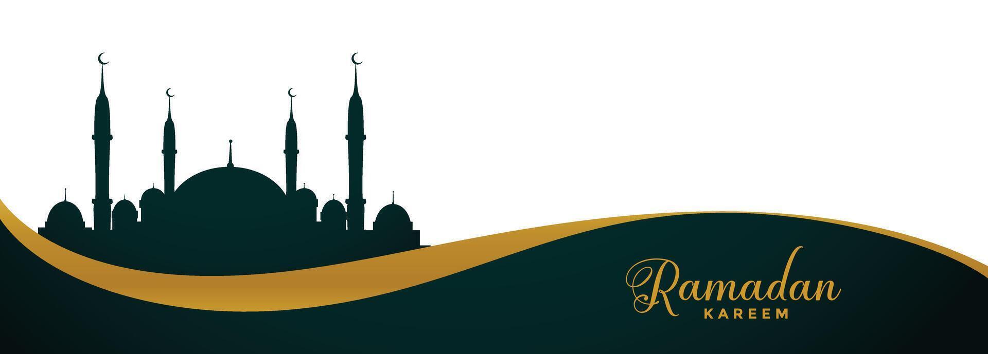Ramadán kareem amplio bandera con mezquita diseño vector