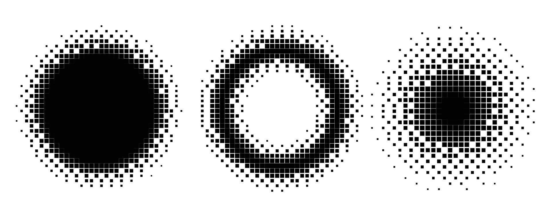 píxel círculos y marcos trama de semitonos estilo conjunto vector