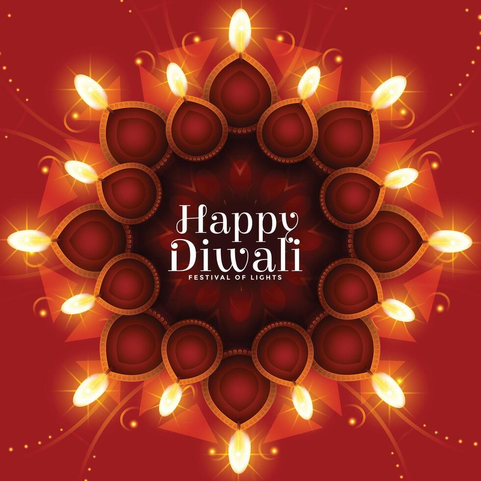 happy diwali festival diya decorative realistic background vector