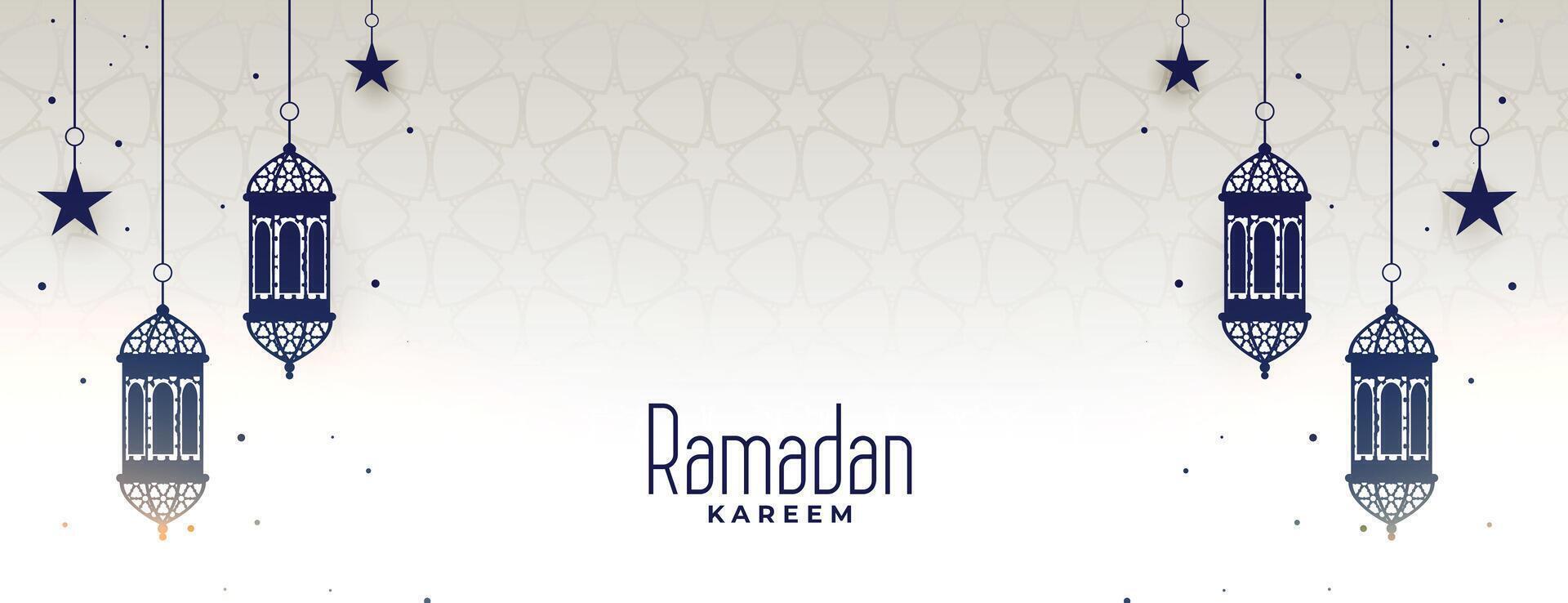 ramadan kareem banner with hanging lamp and stars vector