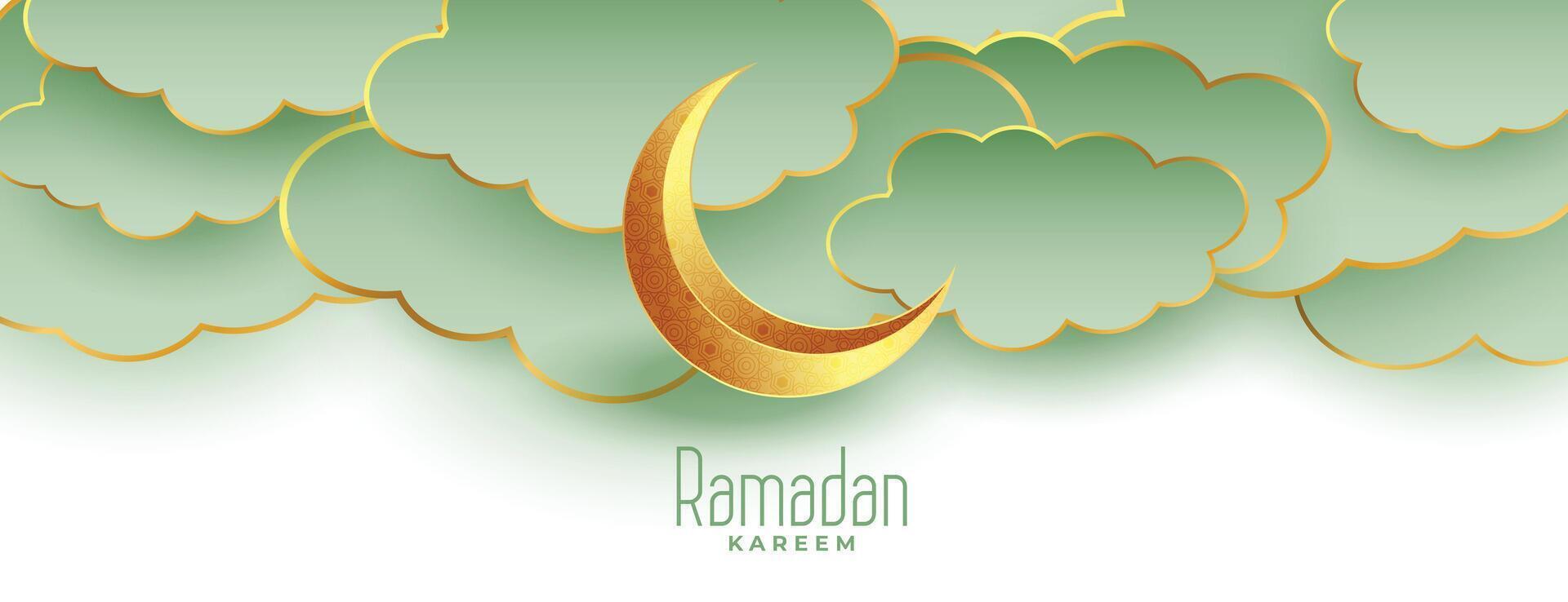 hermosa Ramadán kareem eid Mubarak bandera con Luna y nubes vector