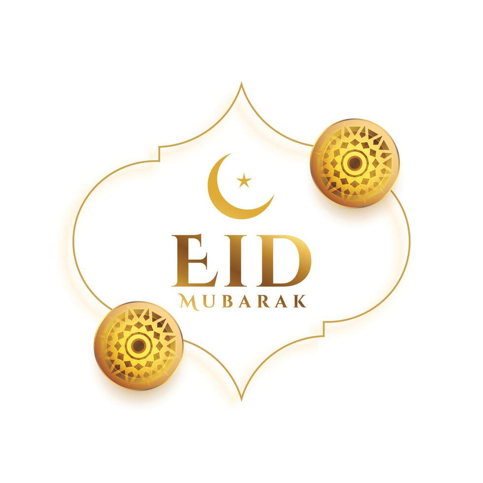eid mubarak white traditional card with golden crescent design vector