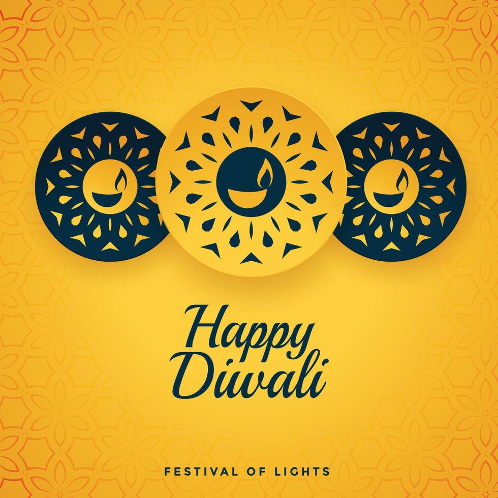 happy diwali decorative yellow background design vector