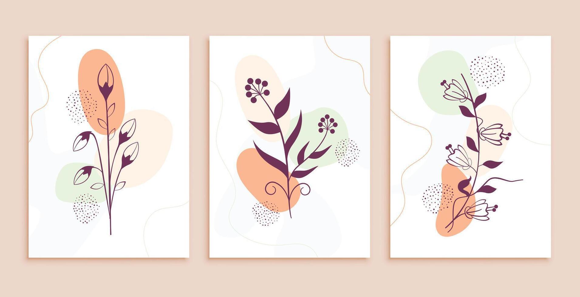 line art flowers and leaves abstract background set vector