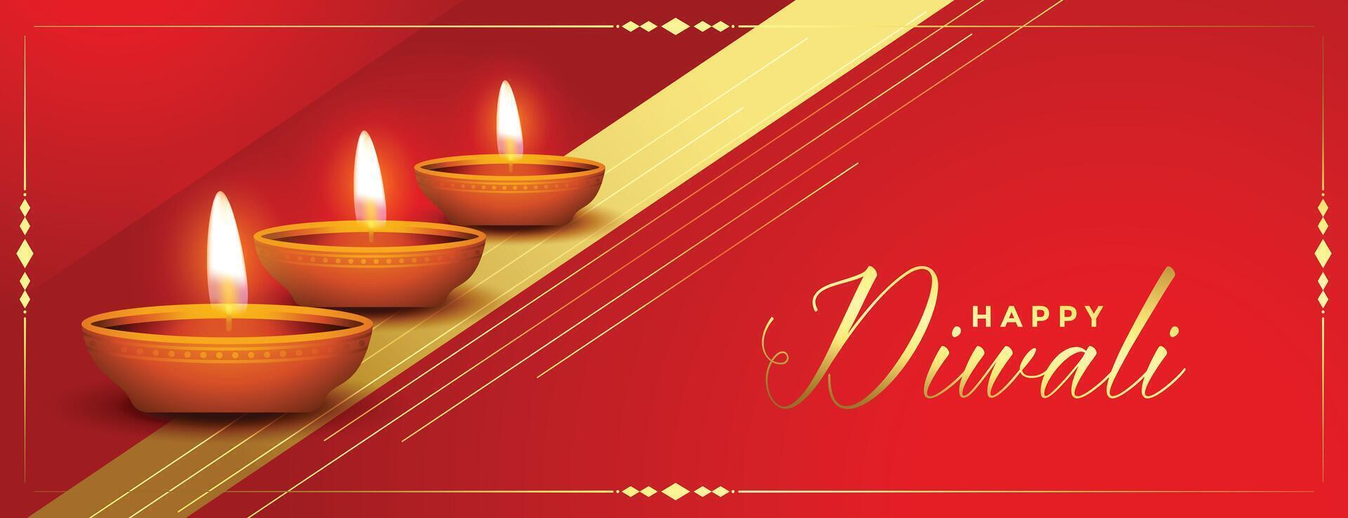 beautiful red and golden happy diwali festival banner vector