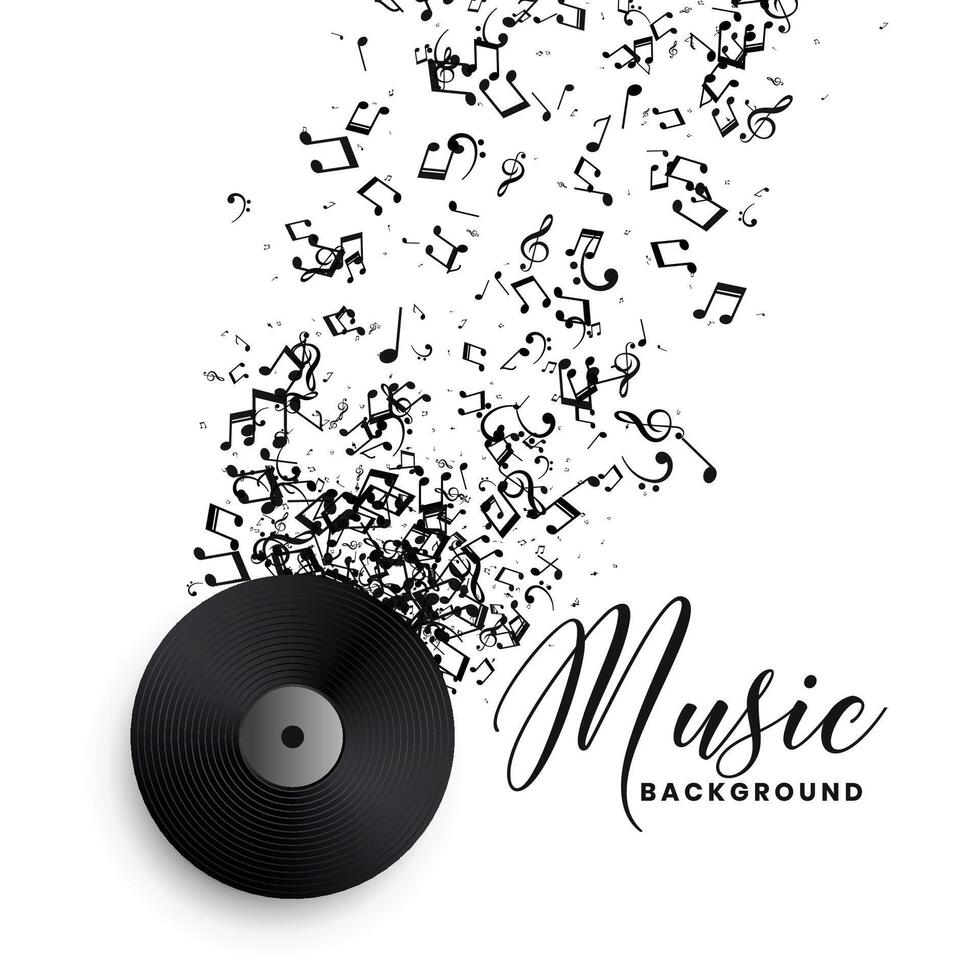 music record label vinyl with bursting notes background vector