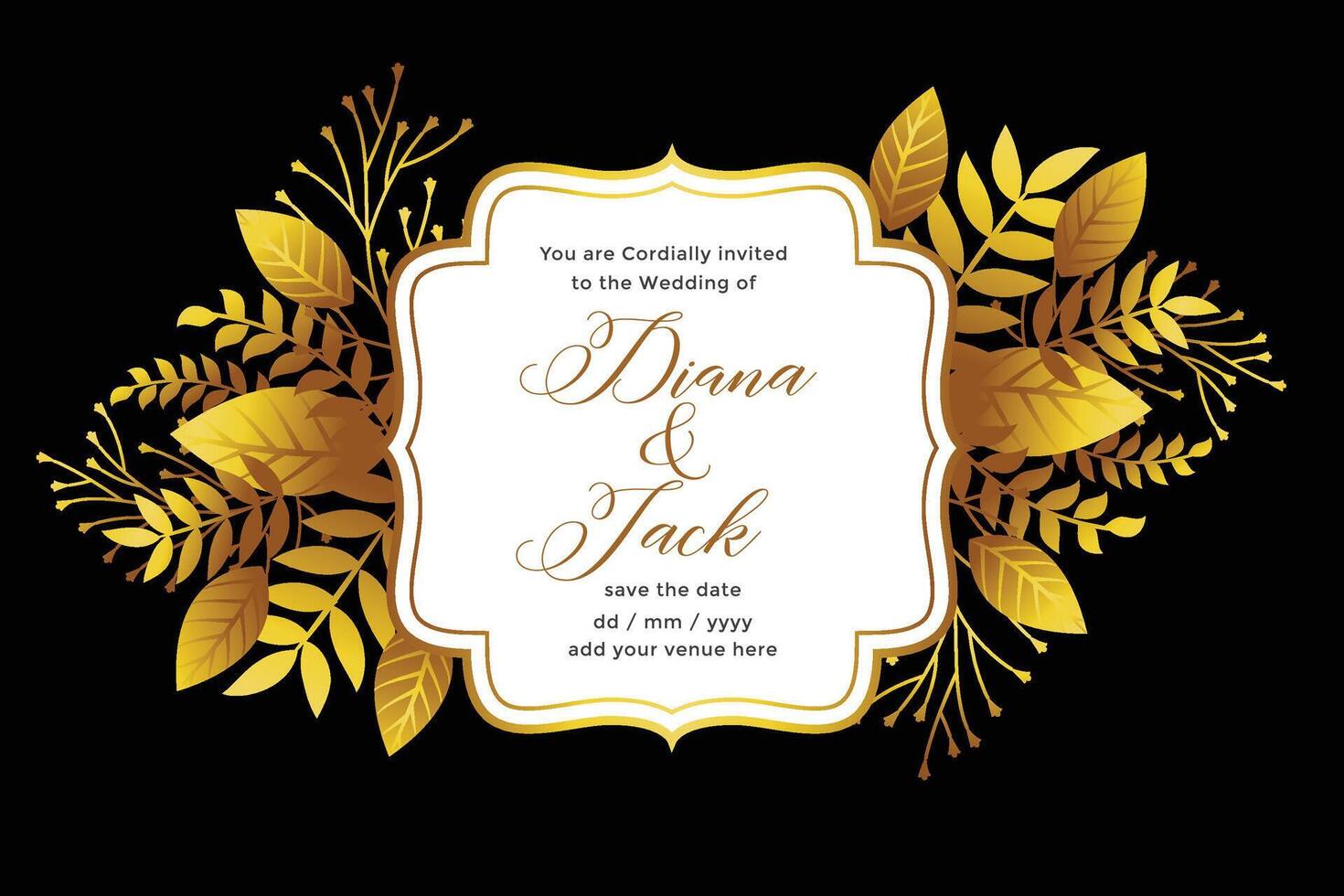 royal golden wedding invitation template design vector