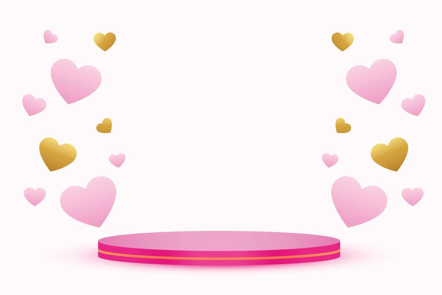 3d podium platform for valentine's day card with love hearts vector