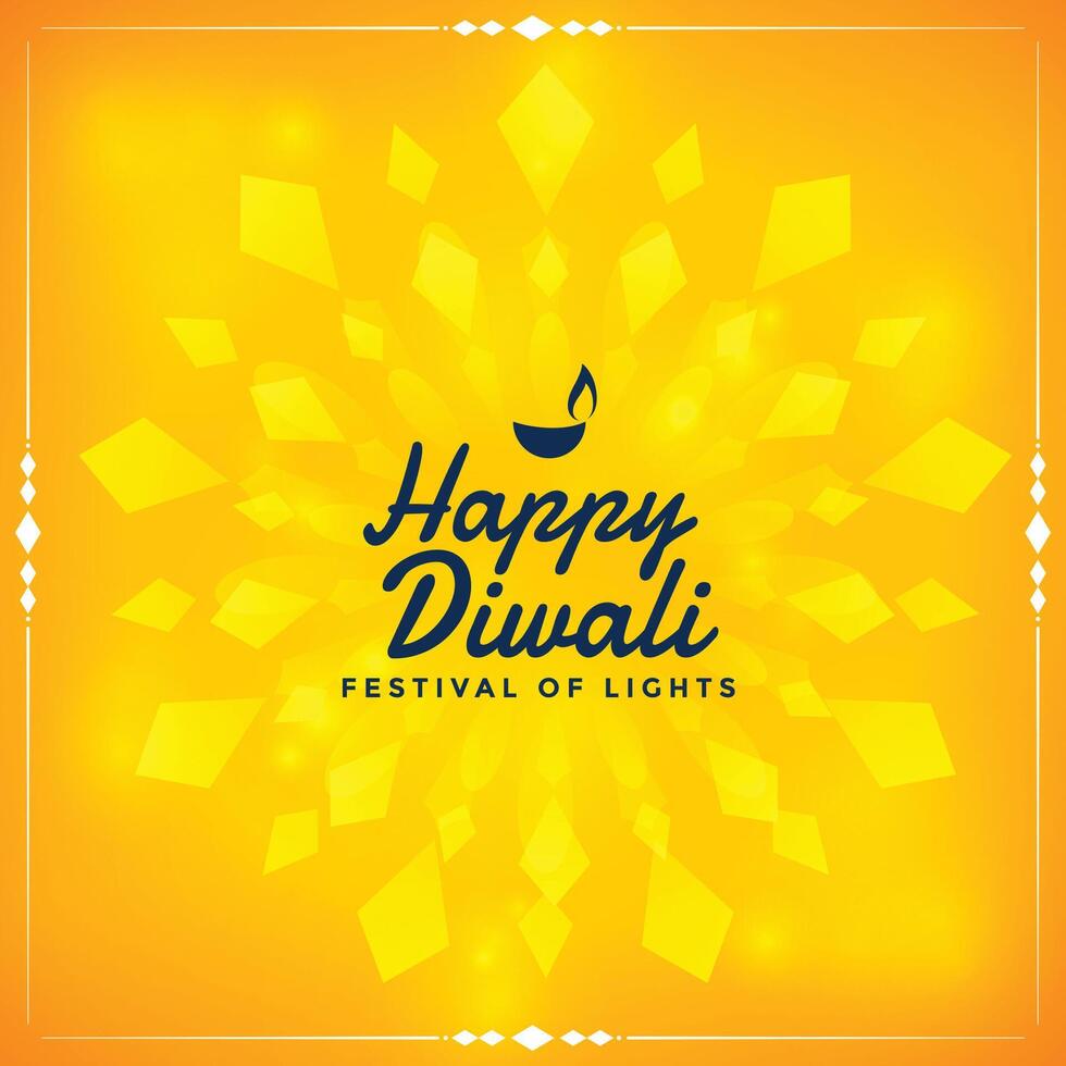 happy diwali yellow shiny card design vector