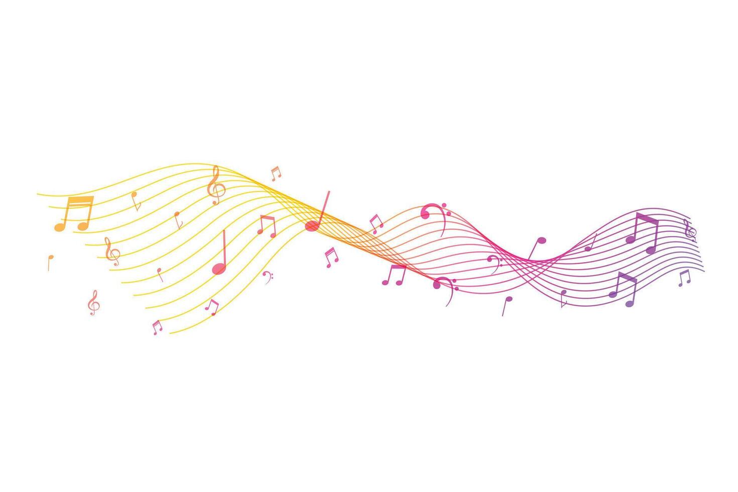colorful musical notes background in pentagram style vector