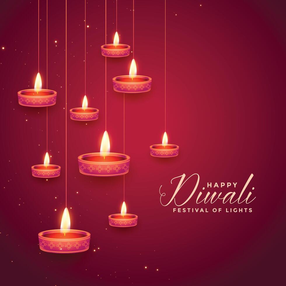 hanging diya lamps for happy diwali festival vector