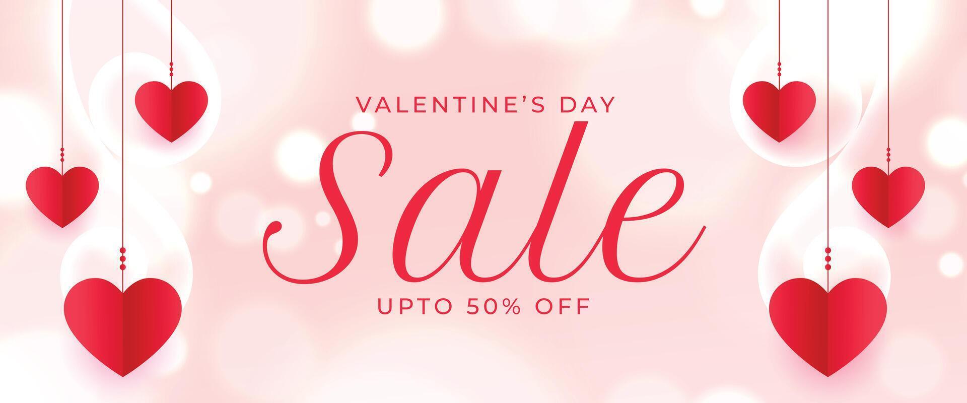 valentines day sale and discount banner with paper hearts vector