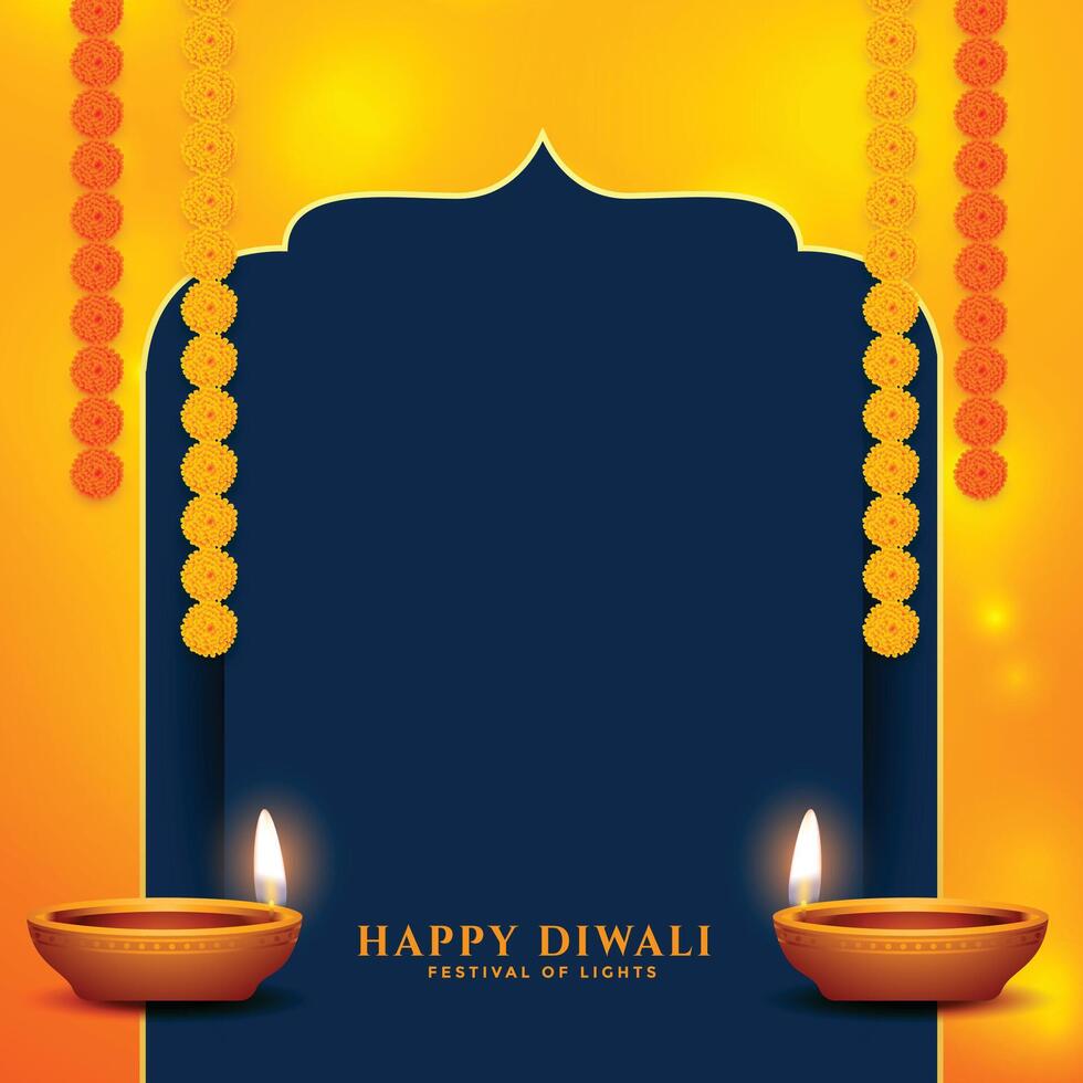 realistic happy diwali traditional card with diya and text space vector