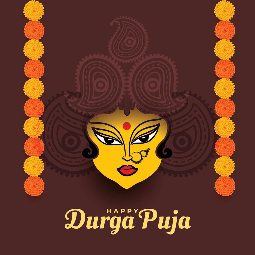 happy durga pooja flower decorative card design vector