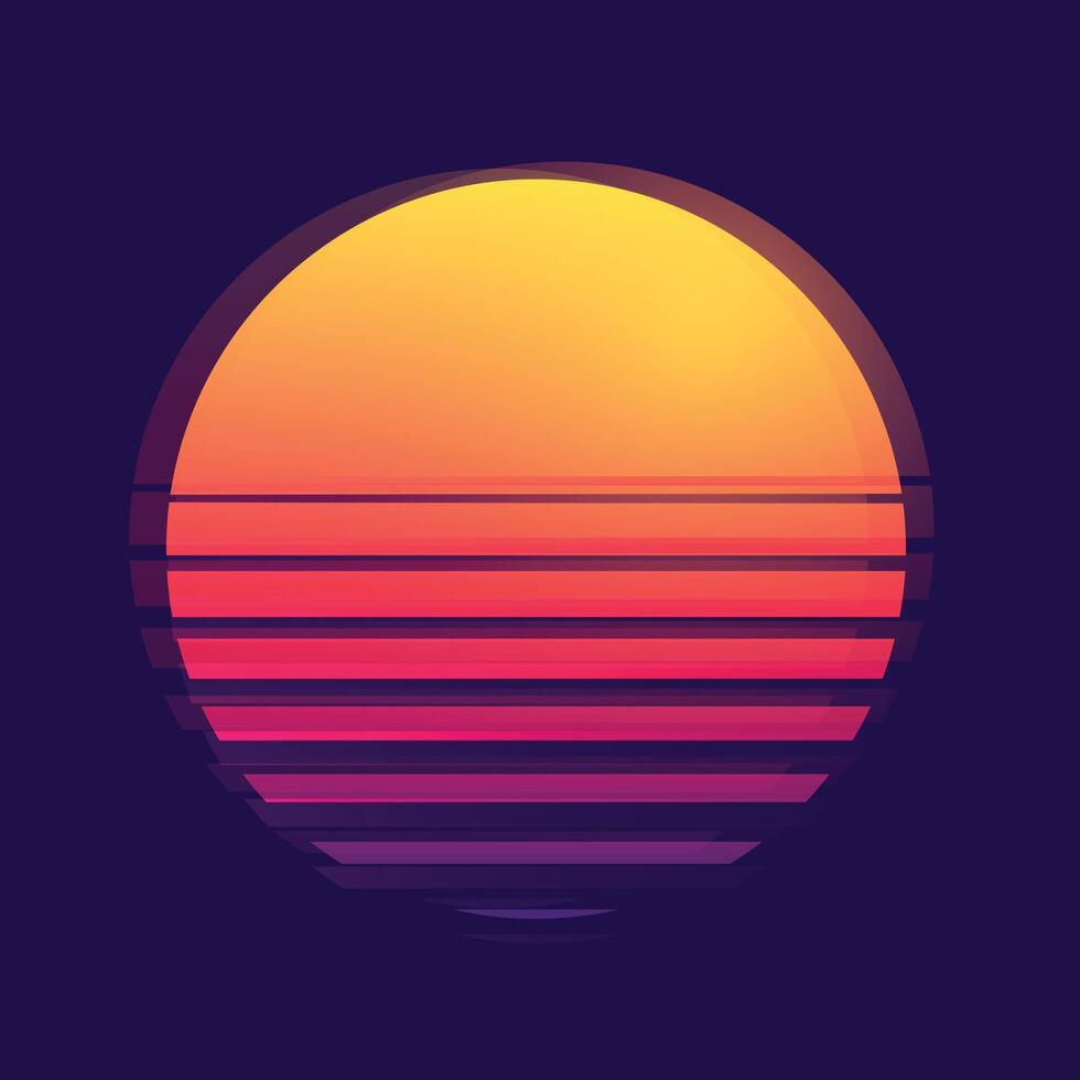 retro style digital sci fi background with sun design vector