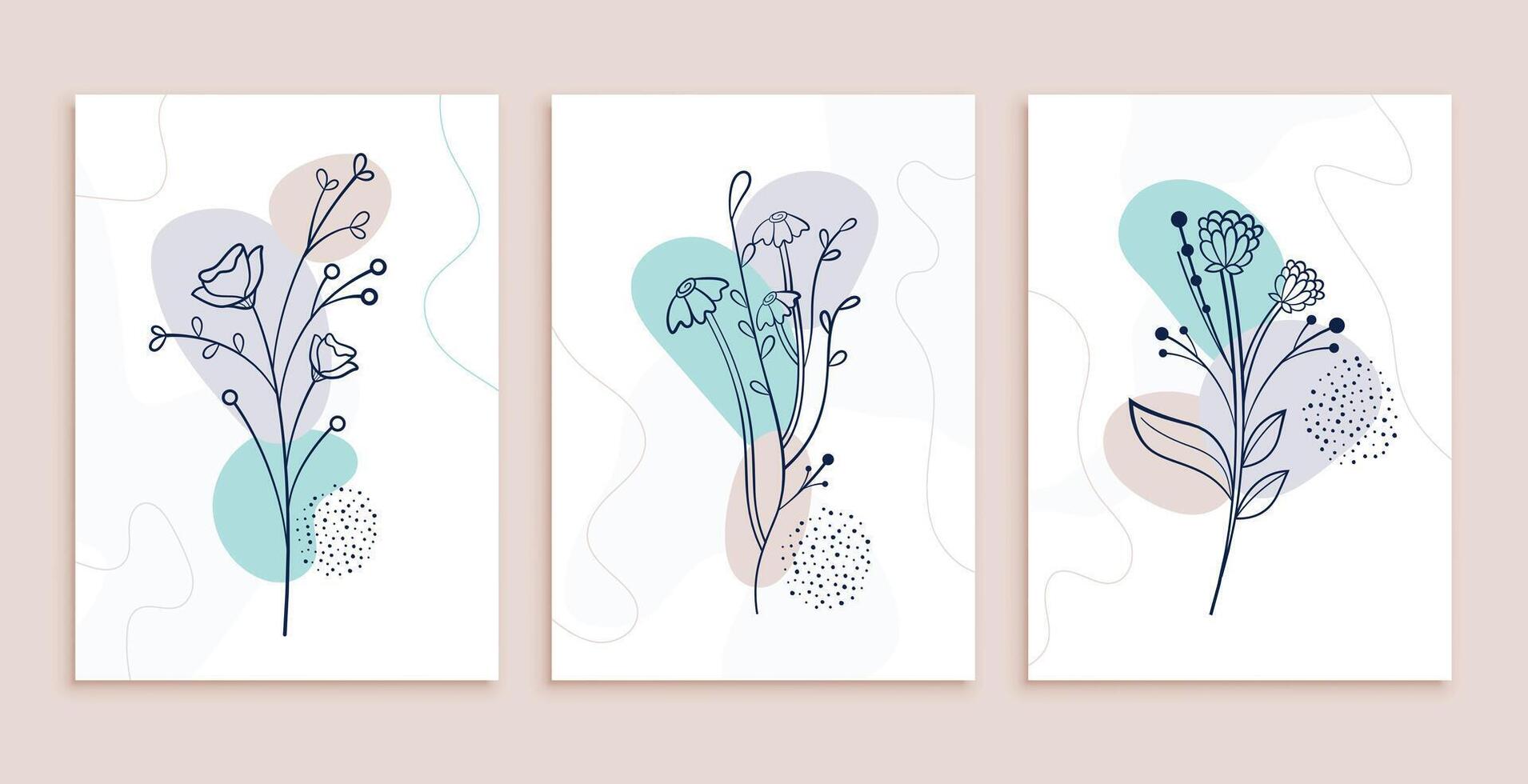 minimalista resumen flores y hojas línea Arte carteles diseño vector