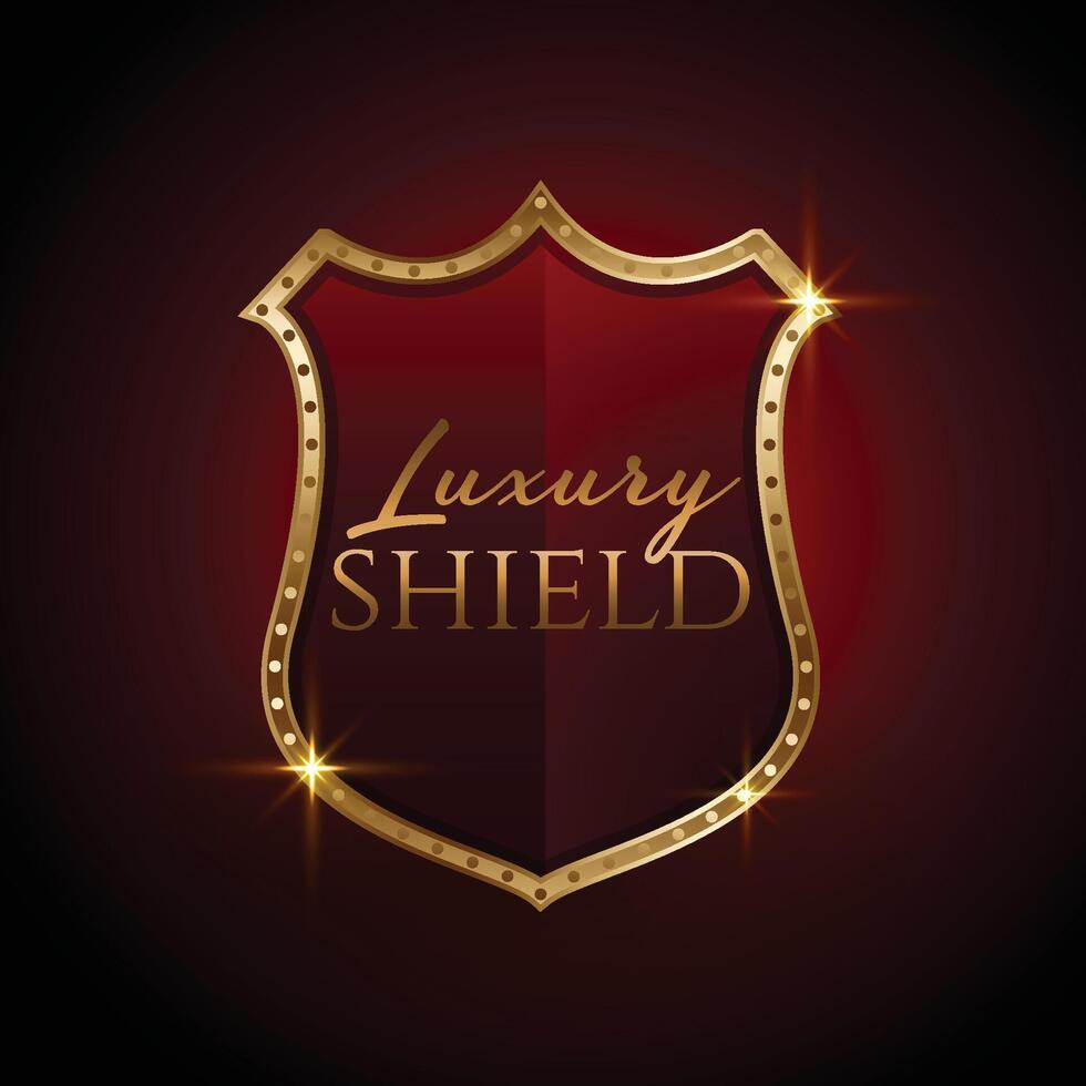 luxury golden shield symbol design in red colors vector