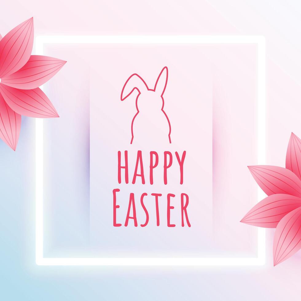 happy easter seasonal invitation card with flower and neon frame vector