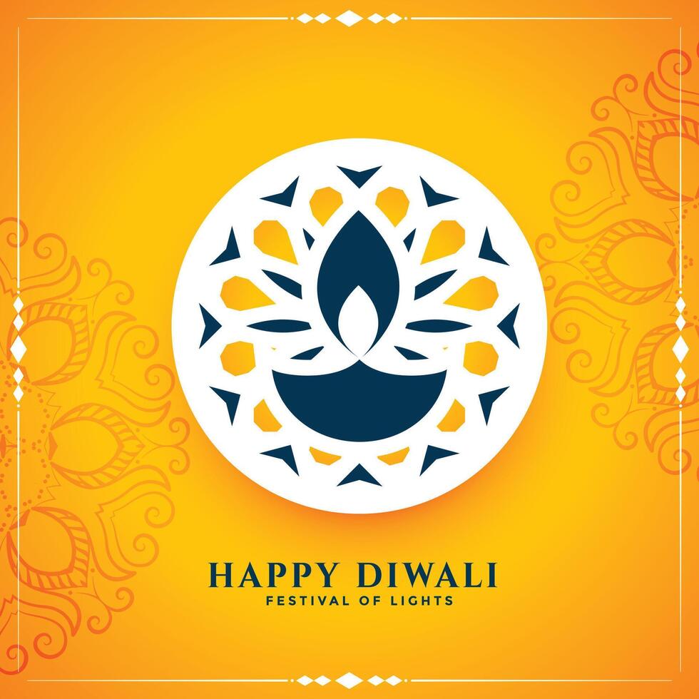 bonito contento diwali plano amarillo tarjeta diseño vector