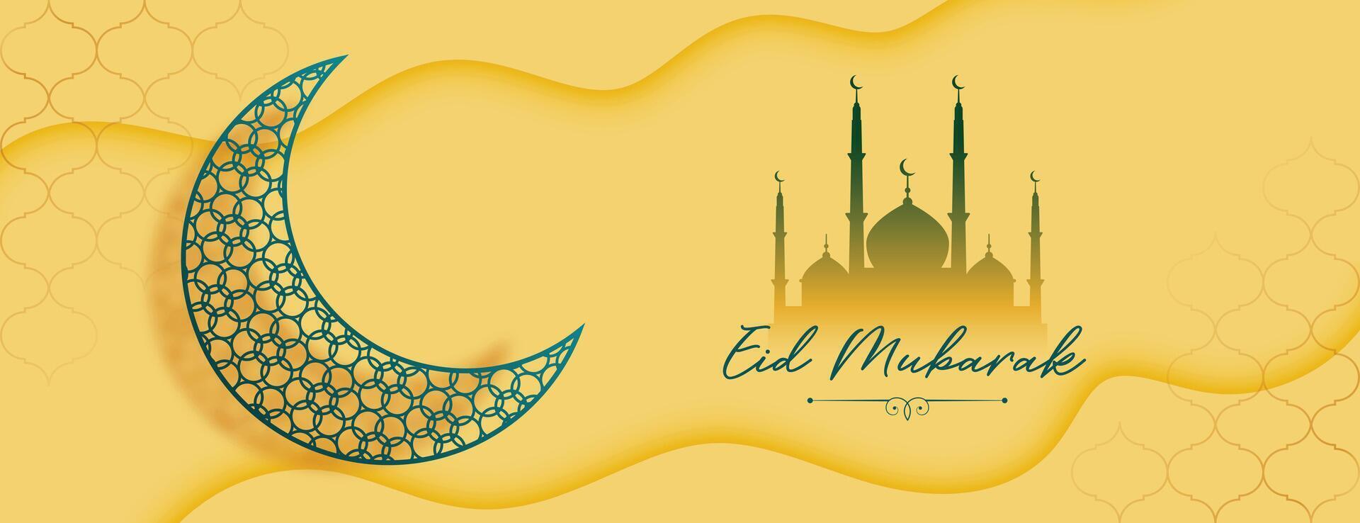 eid mubarak holiday banner with islamic moon and mosque design vector