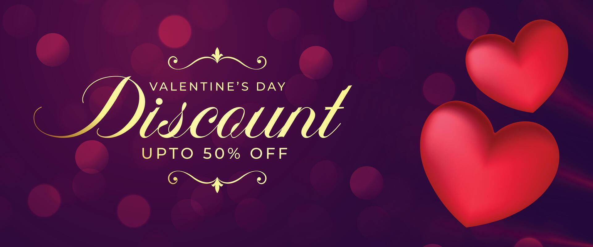 lovely valentines day discount banner with 3d couple hearts vector