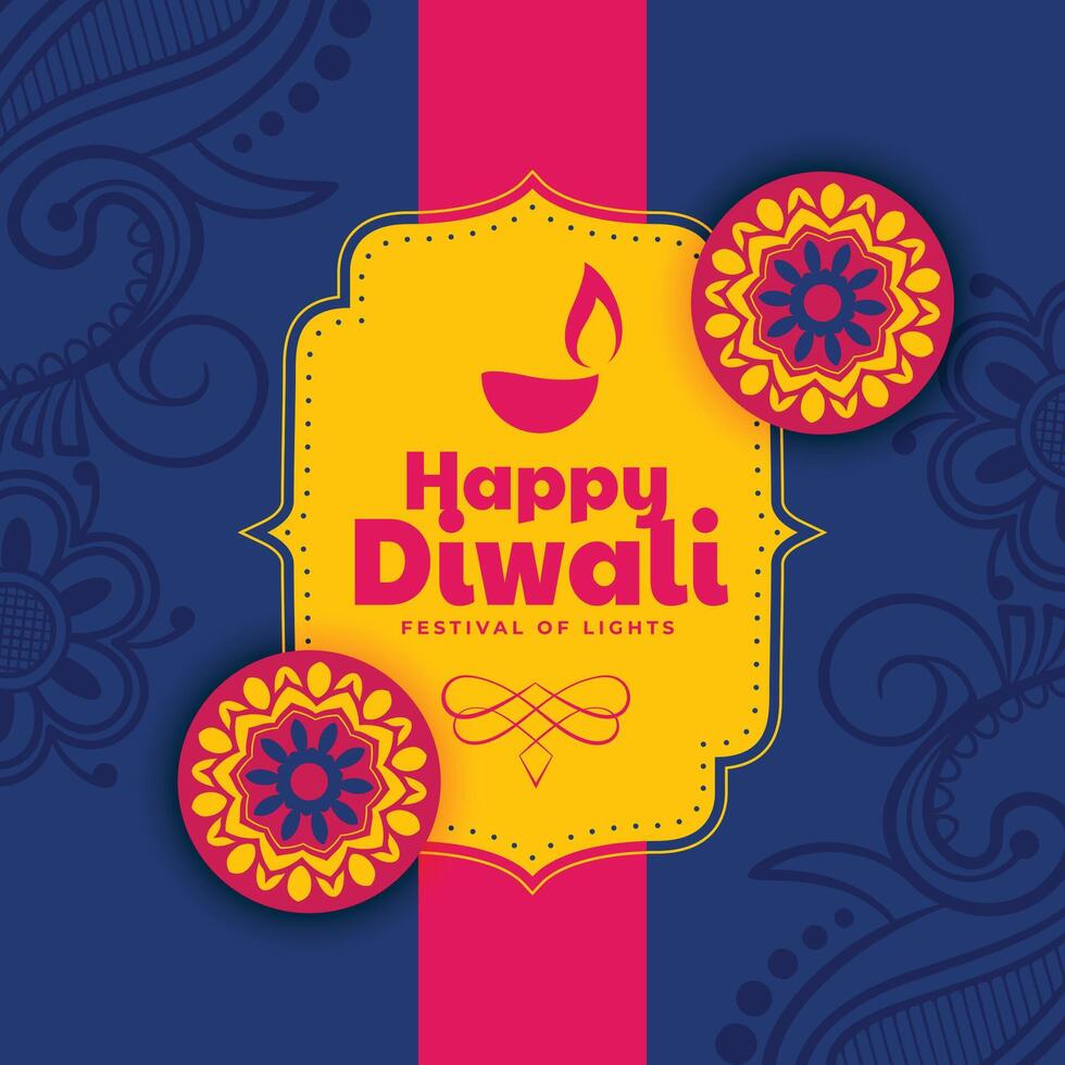 happy diwali background with nice flat colors vector