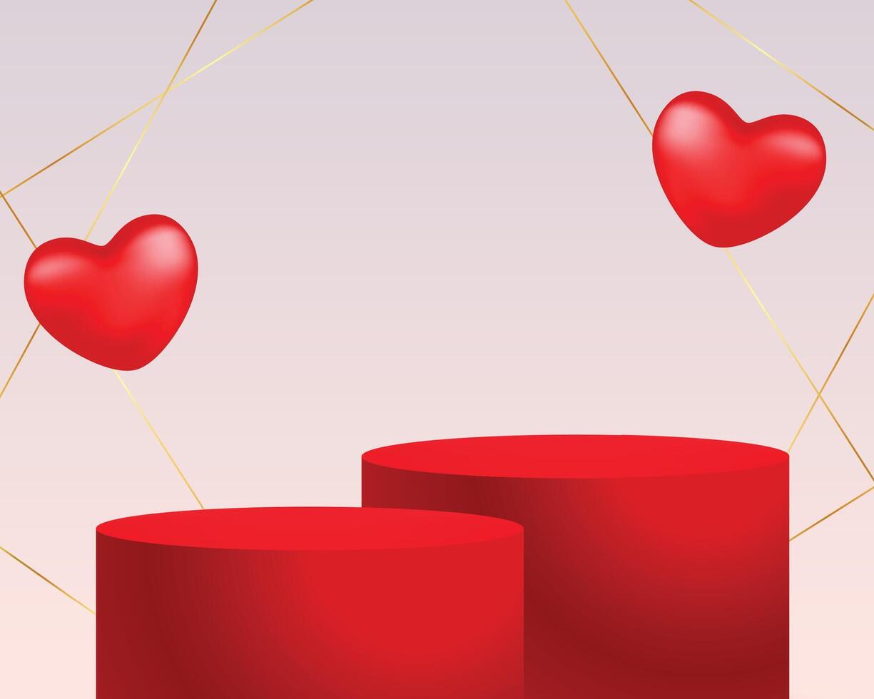 3d podio plataforma con encantador corazones para san valentin día vector