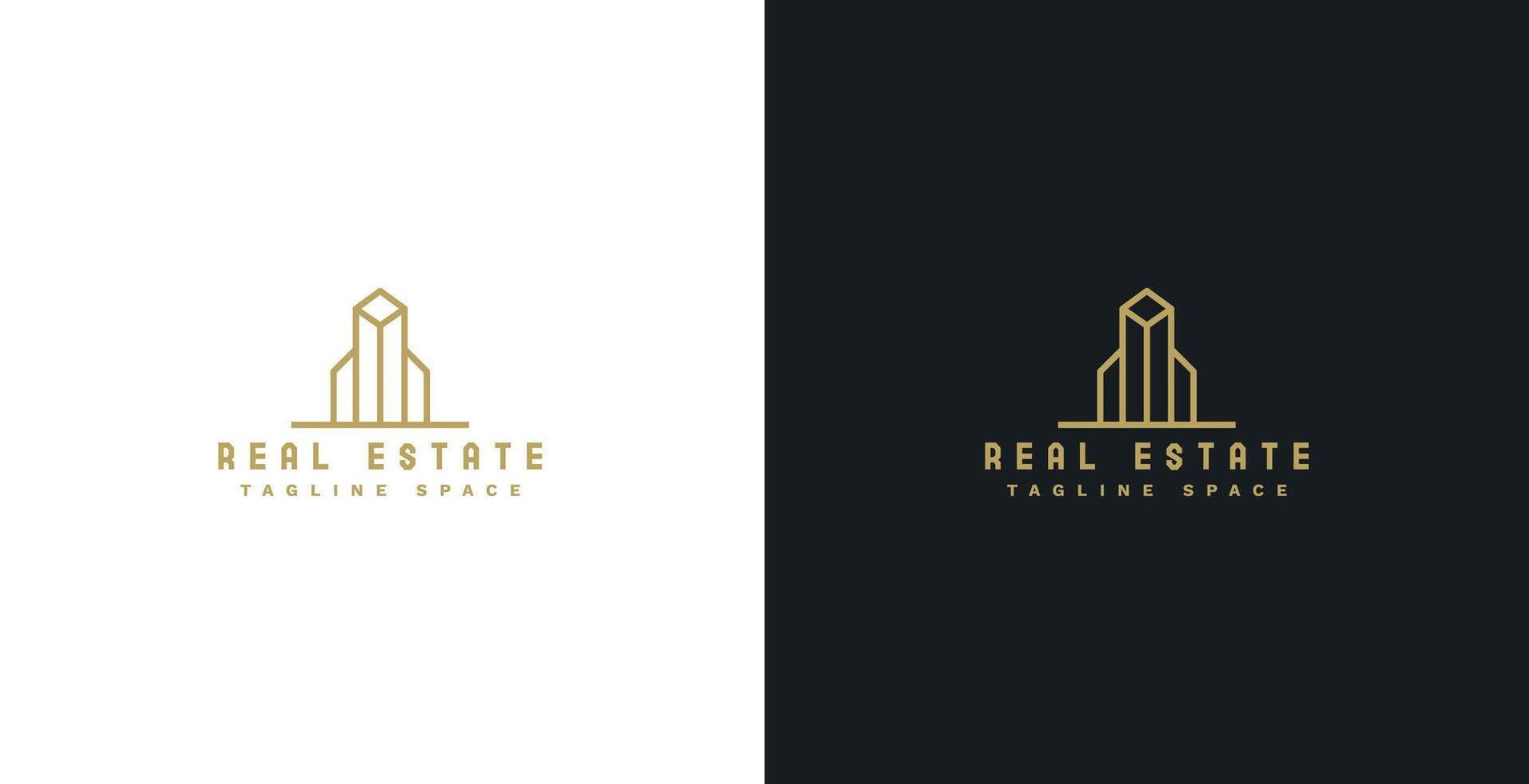 real inmuebles logo modelo con dorado edificio diseño vector