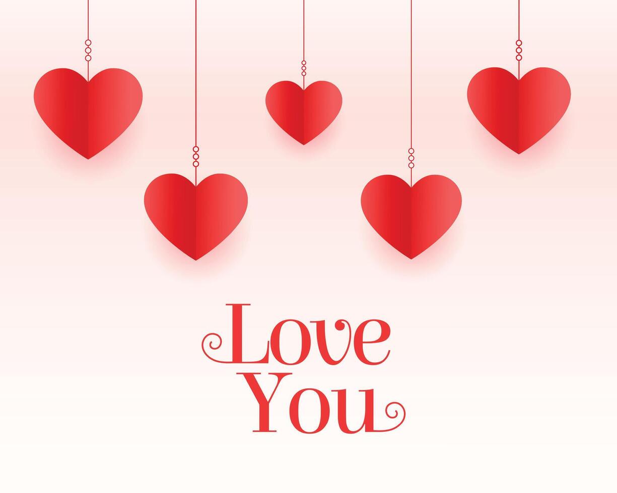 hanging style hearts valentines day love message background vector