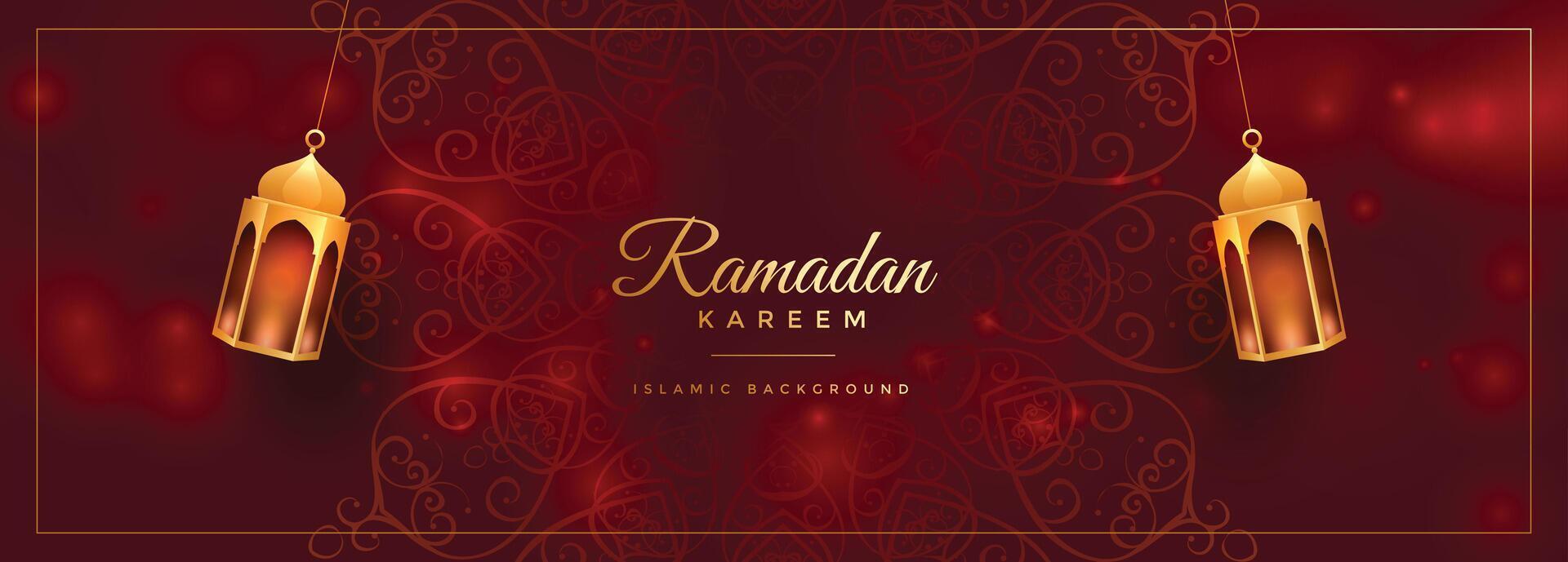 attractive red ramadan kareem decorative banner design vector